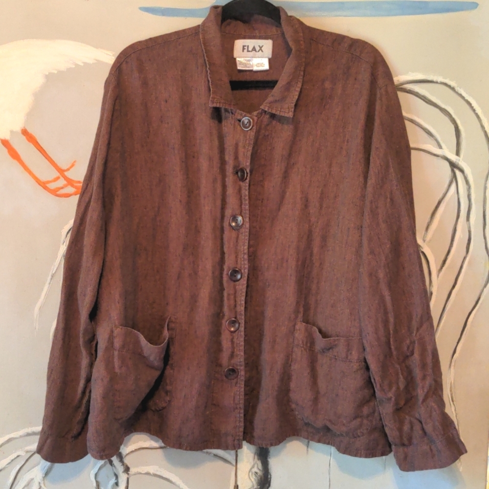 FLAX Linen Chocolate Brown Jacket/ Shirt 1G